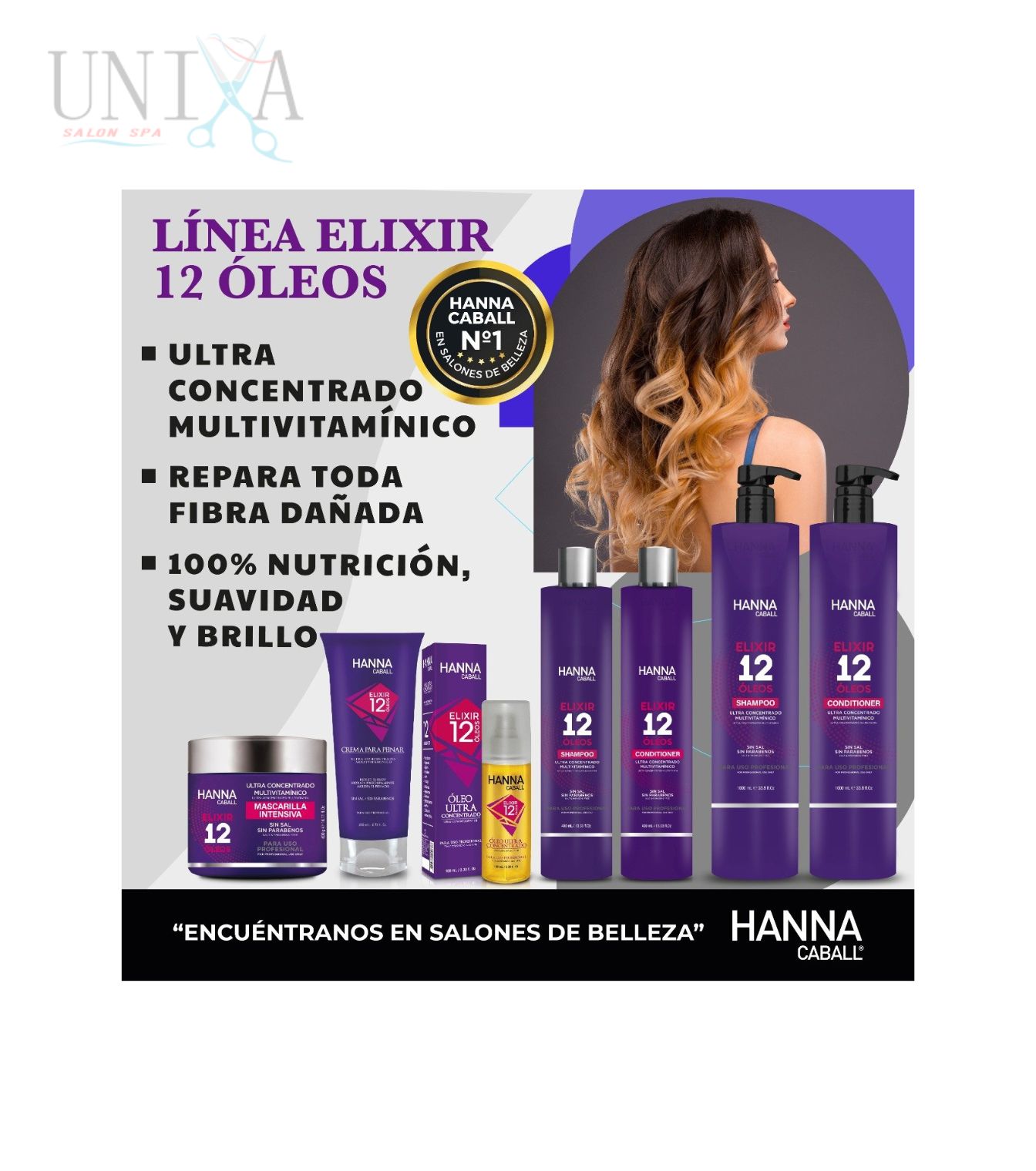 Shampoo + Acondicionador 1L+ Mascarilla 400g 12 Óleos Hanna Caball - Imagen 2