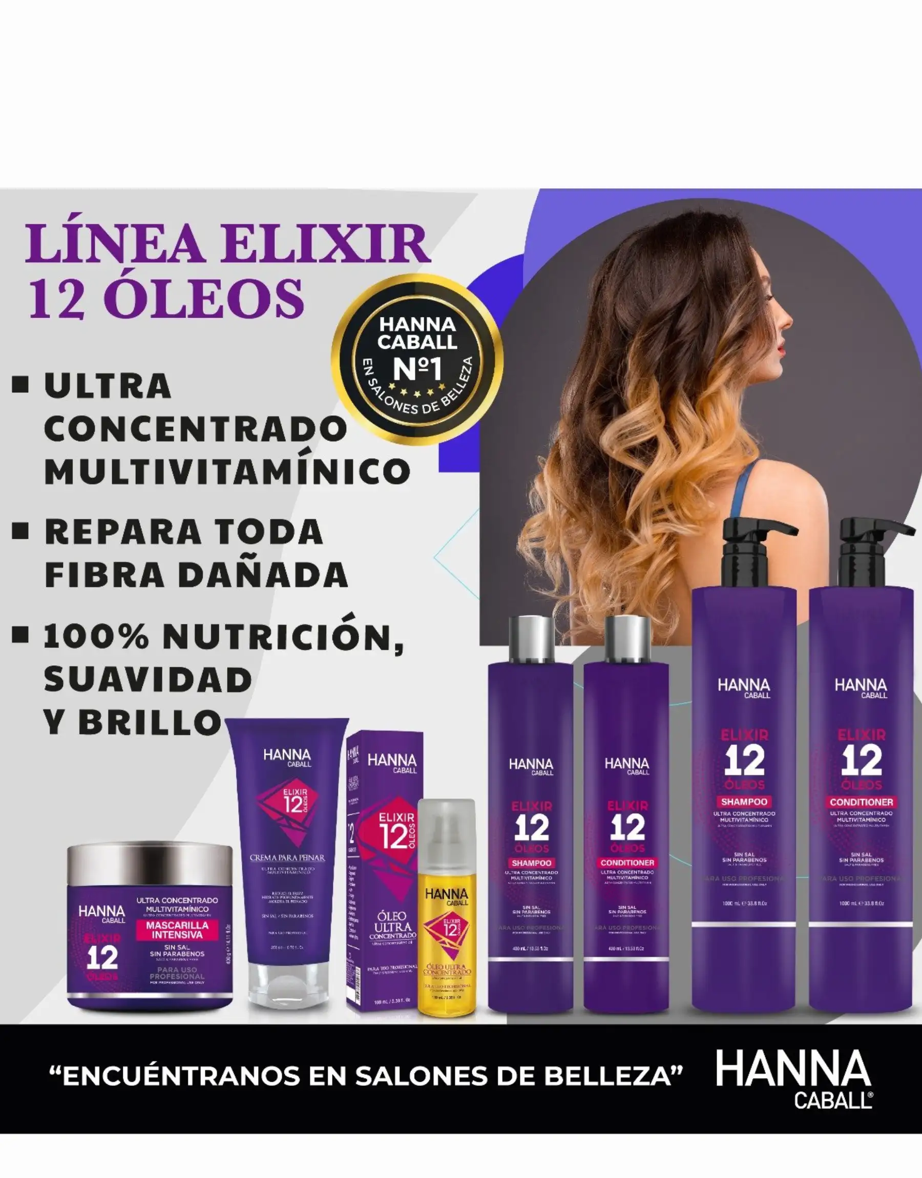 Shampoo Elixir 12 Oleos 1000ml Hanna Caball - Imagen 2