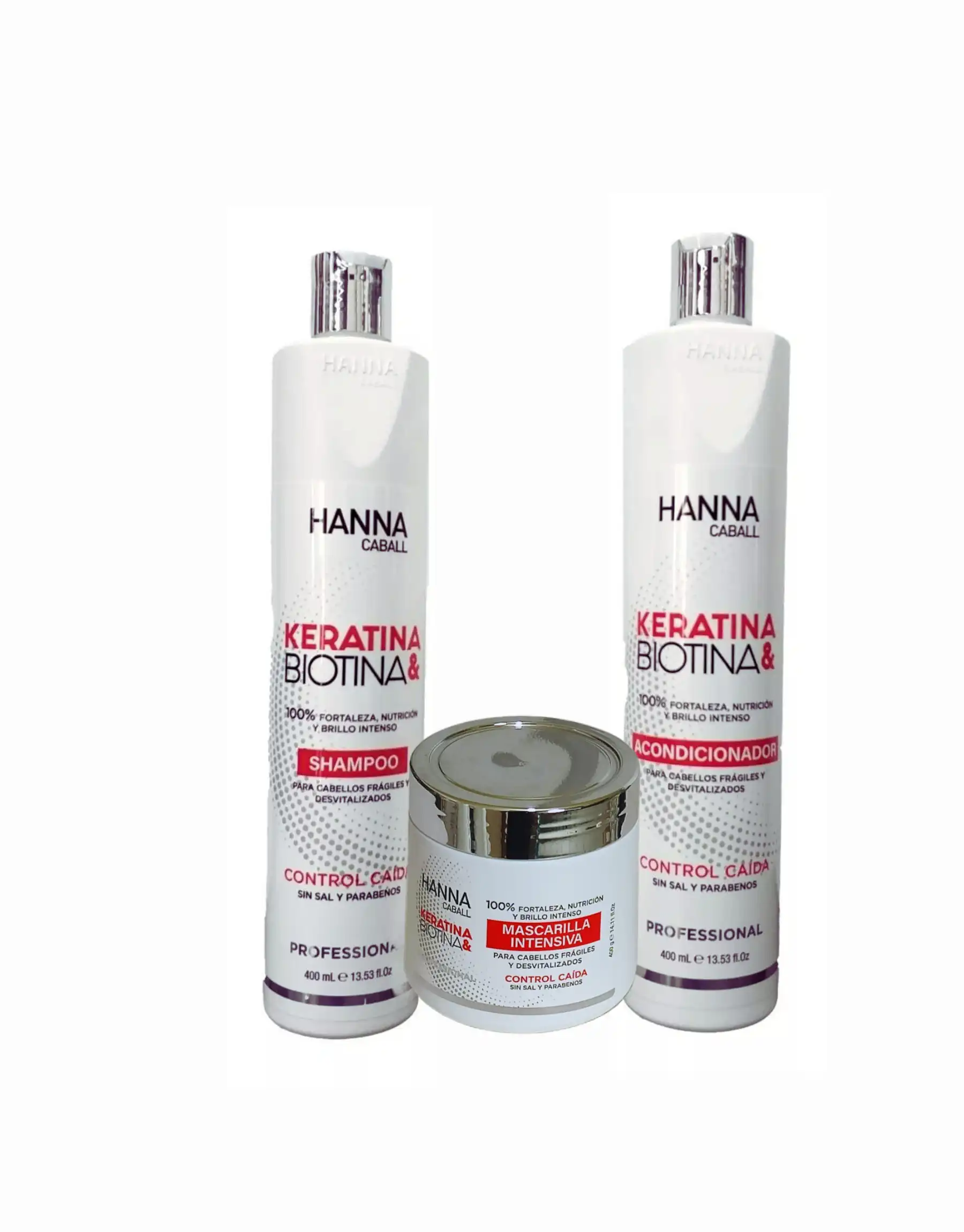 Pack Shampoo y Acondicionador Keratina Biotina x 400ml Mascarilla de 400g Hanna Caball