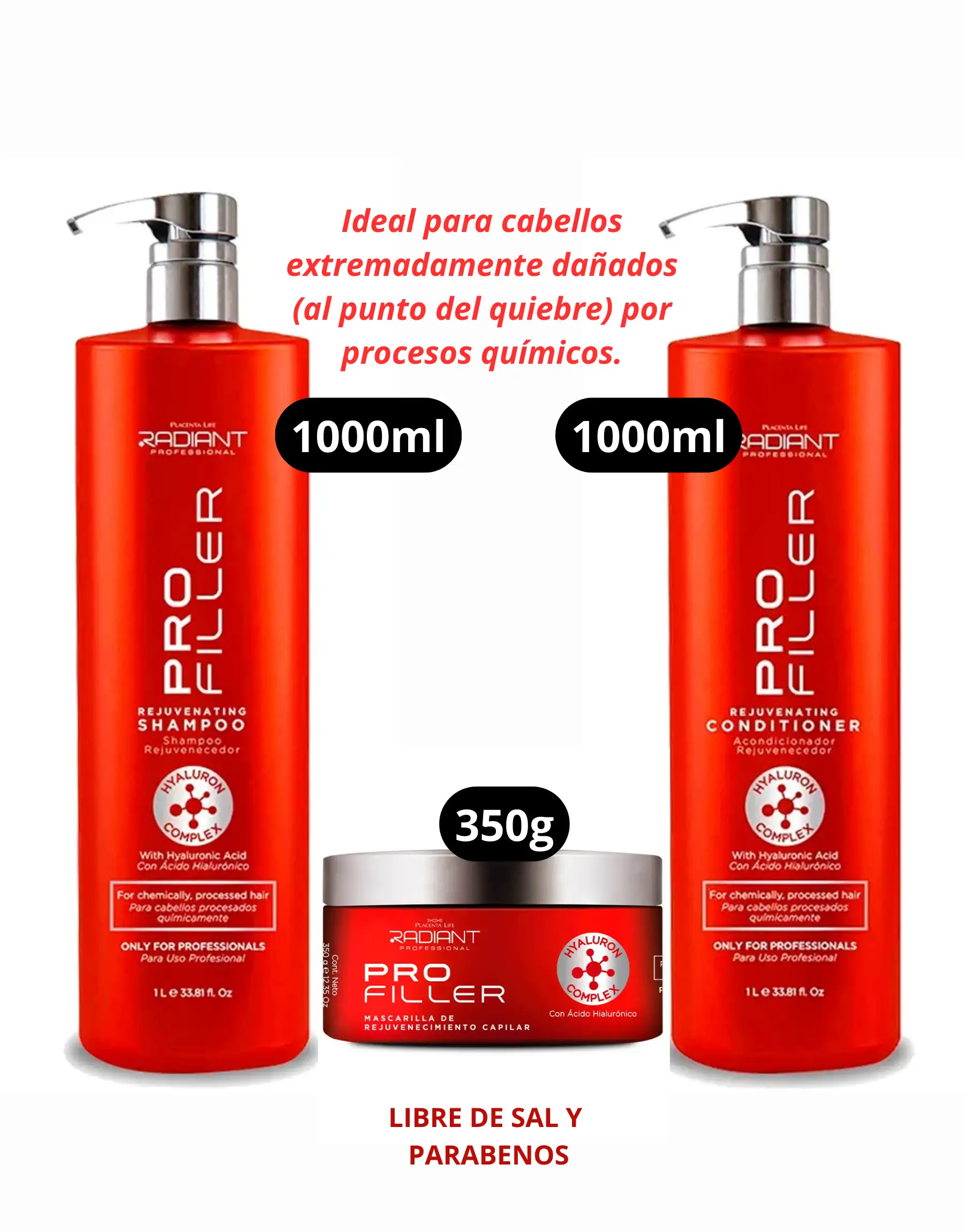Pack Shampoo y Acondicionador 1000ml + Mascarilla 350g Pro Filler Rejuvenating Radiant
