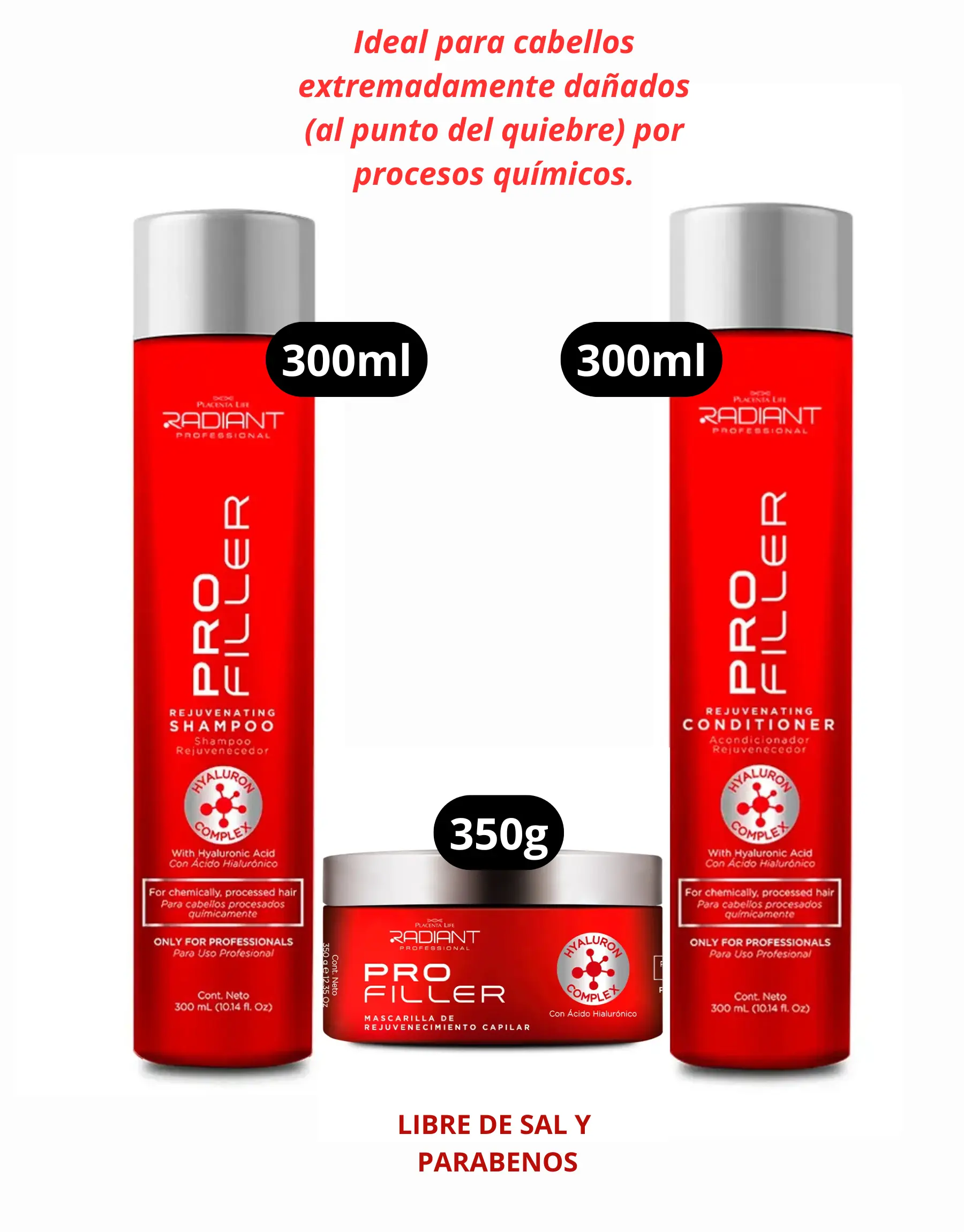 Pack Shampoo y Acondicionador 300ml + Mascarilla 350g Pro Filler Rejuvenating Radiant