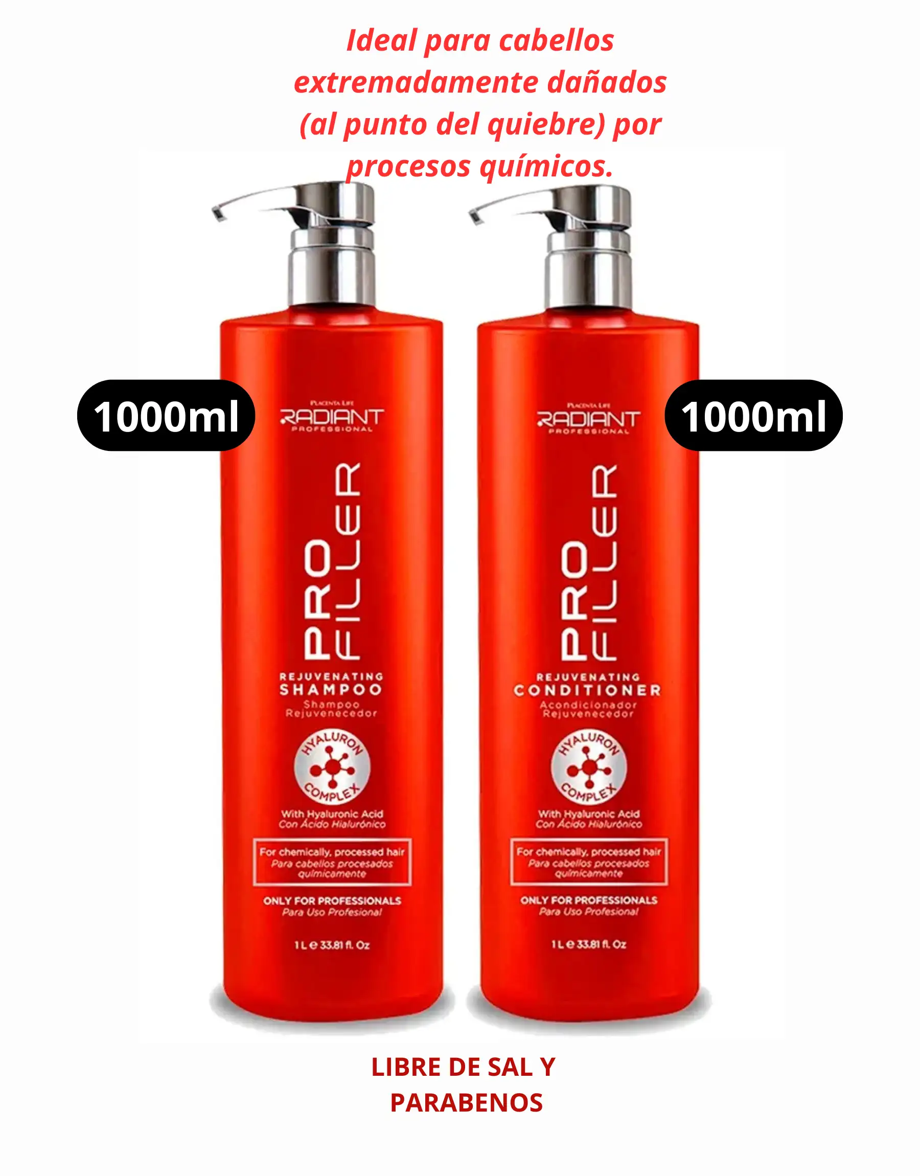 Shampoo y Acondicionador 1000ml Pro Filler Rejuvenating Radiant